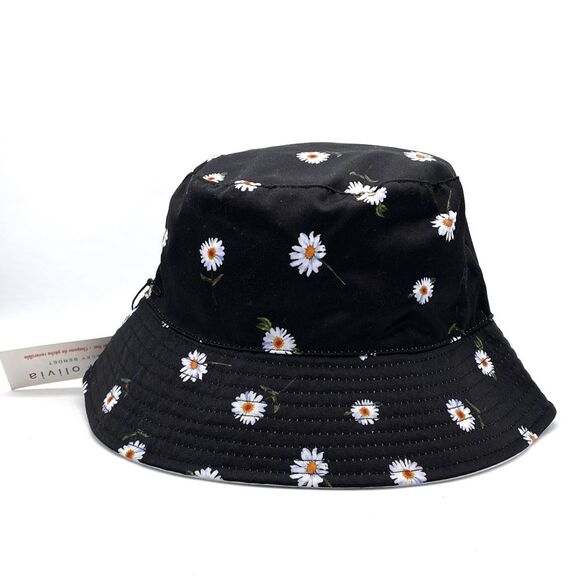 NWT Alice + Olivia x FabFitFun Reversible Bucket Hat Black & White Daisy Print